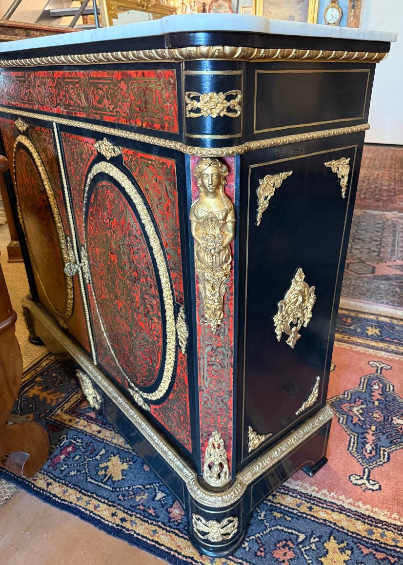 Two-door Sideboard With Boulle Marquetry In Red Tortoiseshell And Brass, From The Napoleon III Period-photo-6