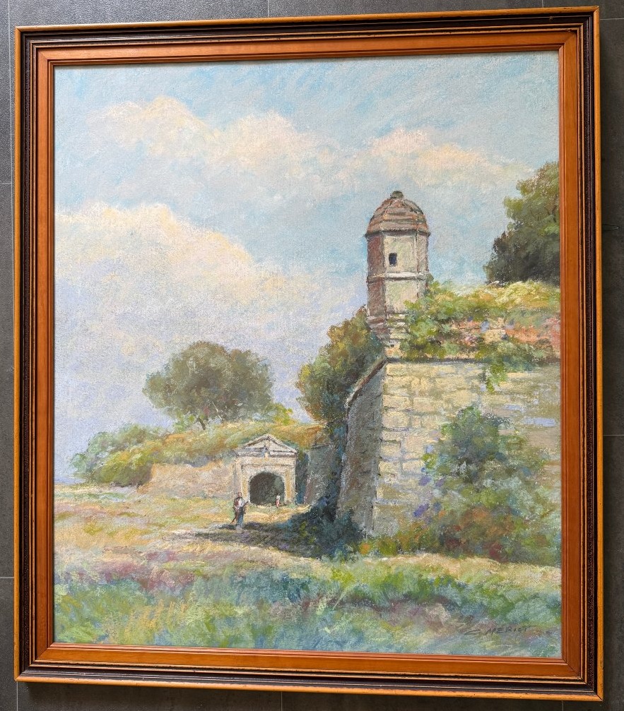 Grand pastel échauguette sur les remparts de Brouage par Camille Mériot à Rochefort
