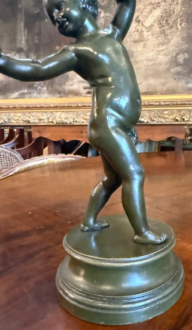 Small Bronze Sculpture Of A Dancing Child Musician, After Clodion, Cast In The 19th Century-photo-3