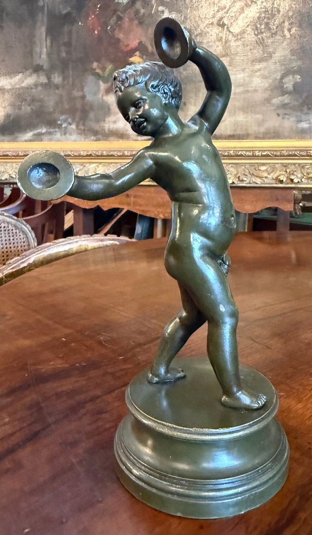 Small Bronze Sculpture Of A Dancing Child Musician, After Clodion, Cast In The 19th Century