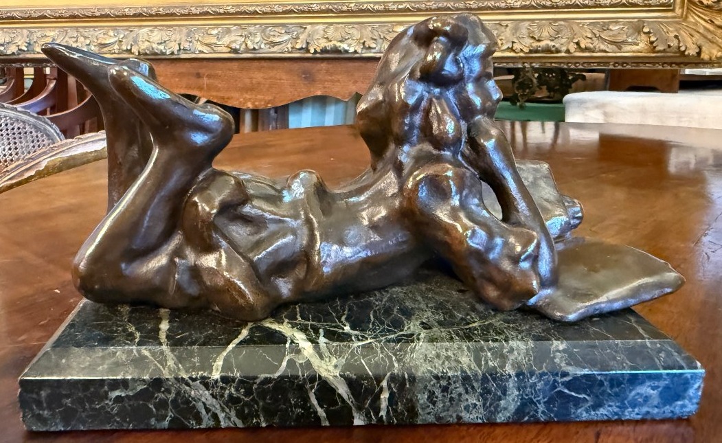 Small Bronze Sculpture Of A Dreamy Young Girl Reading, Early 20th Century-photo-2