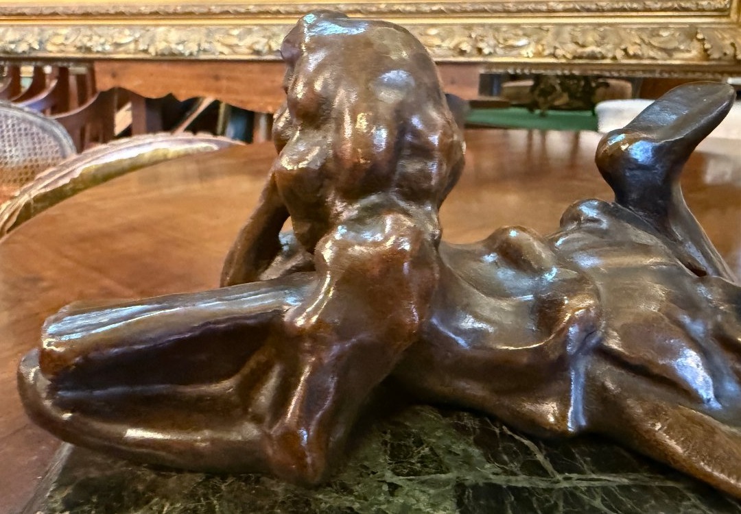 Small Bronze Sculpture Of A Dreamy Young Girl Reading, Early 20th Century-photo-3