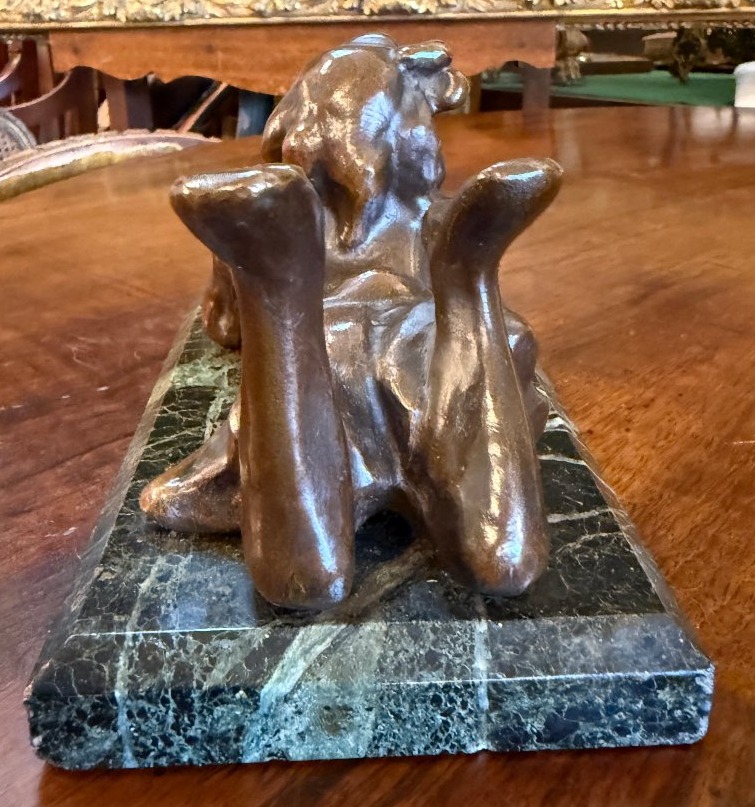 Small Bronze Sculpture Of A Dreamy Young Girl Reading, Early 20th Century-photo-5
