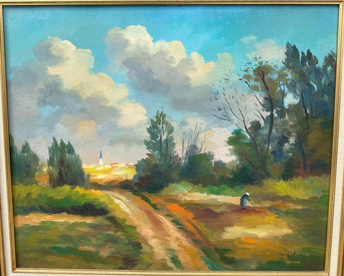 Grand tableau vue d'Ars en Ré Île de Ré Par Louis Suire 1982 65 X 54 Cm-photo-2
