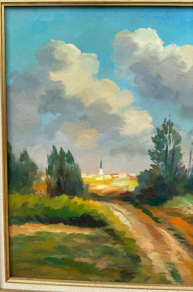 Grand tableau vue d'Ars en Ré Île de Ré Par Louis Suire 1982 65 X 54 Cm-photo-3