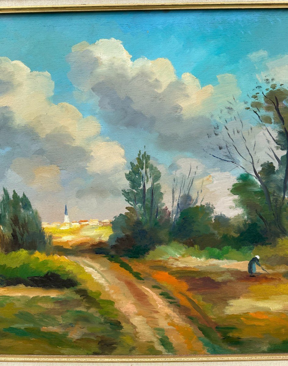 Grand tableau vue d'Ars en Ré Île de Ré Par Louis Suire 1982 65 X 54 Cm-photo-4