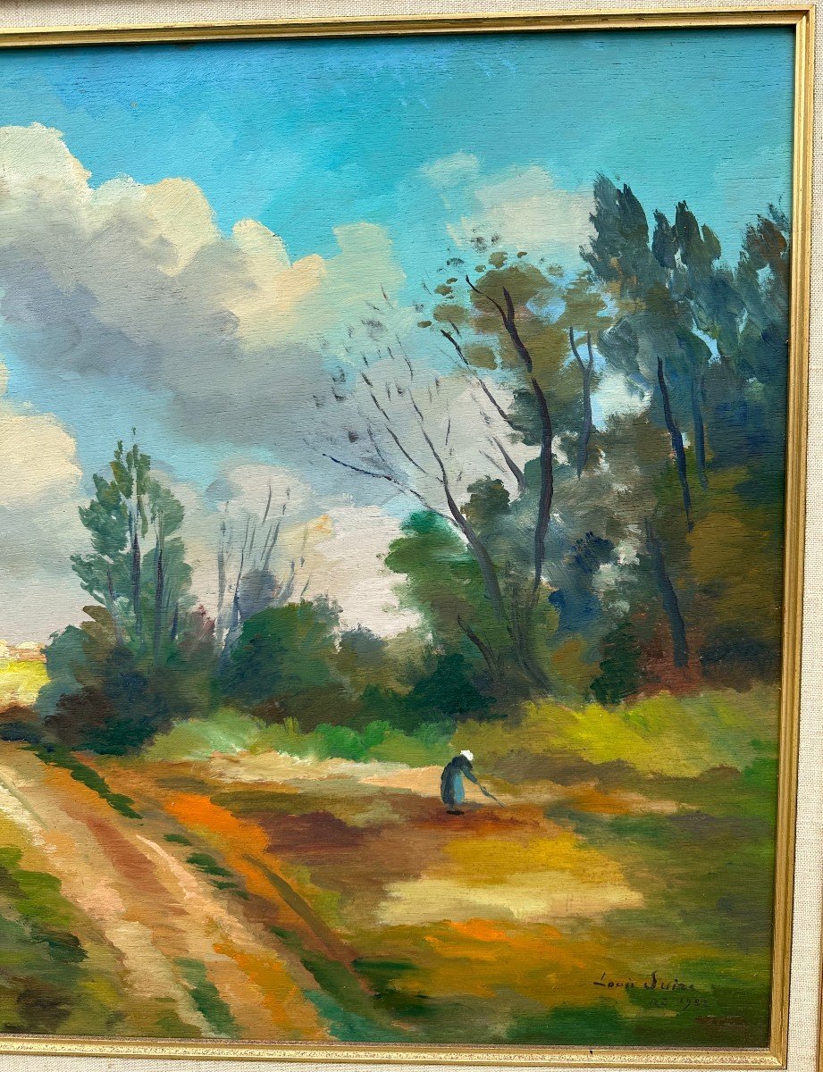 Grand tableau vue d'Ars en Ré Île de Ré Par Louis Suire 1982 65 X 54 Cm-photo-1