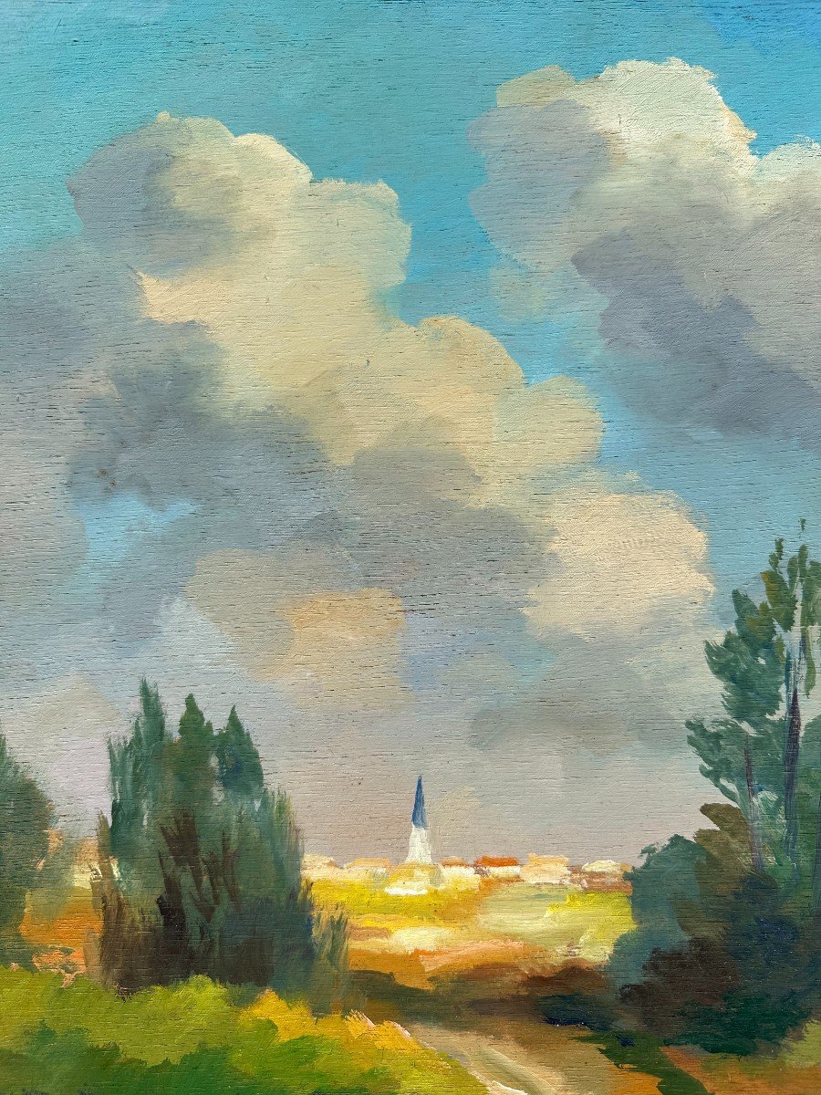 Grand tableau vue d'Ars en Ré Île de Ré Par Louis Suire 1982 65 X 54 Cm-photo-3