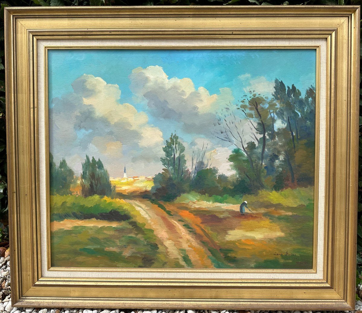 Grand tableau vue d'Ars en Ré Île de Ré Par Louis Suire 1982 65 X 54 Cm