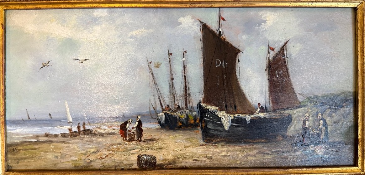 Tableau marine retour de pêche école normande fin XIXème-photo-2