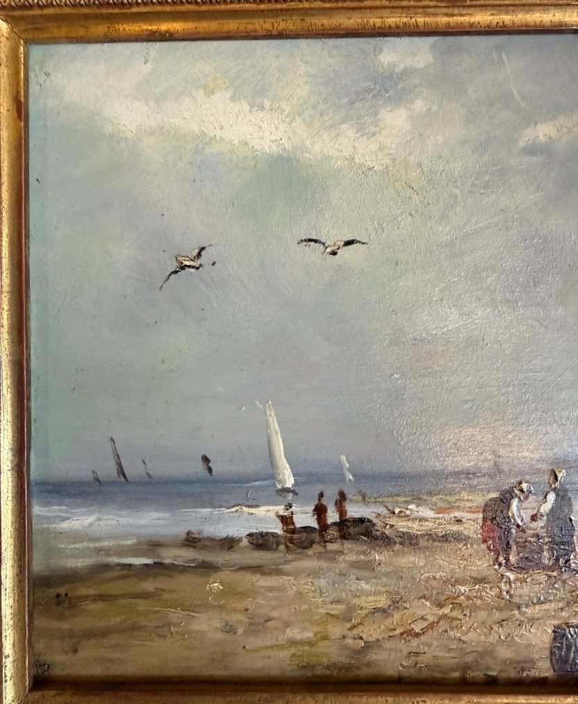 Tableau marine retour de pêche école normande fin XIXème-photo-3