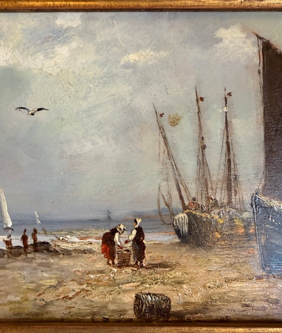 Tableau marine retour de pêche école normande fin XIXème-photo-4