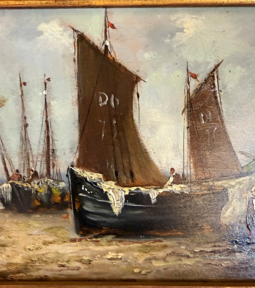 Tableau marine retour de pêche école normande fin XIXème-photo-1