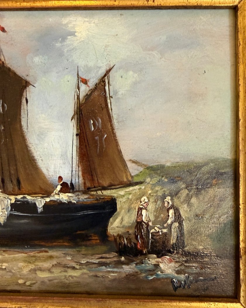 Tableau marine retour de pêche école normande fin XIXème-photo-2