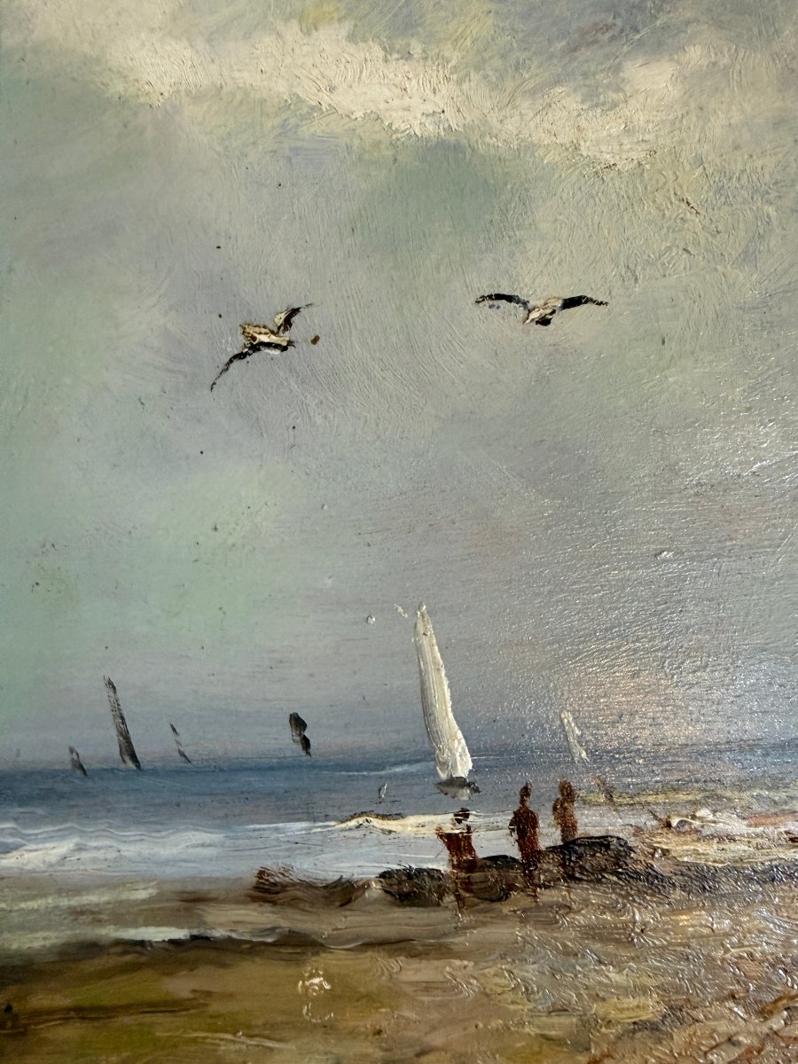 Tableau marine retour de pêche école normande fin XIXème-photo-3