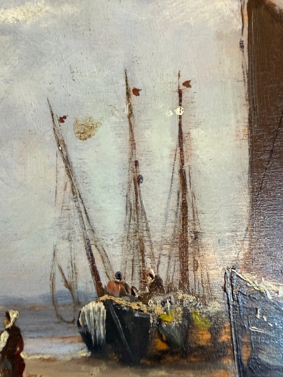Tableau marine retour de pêche école normande fin XIXème-photo-5