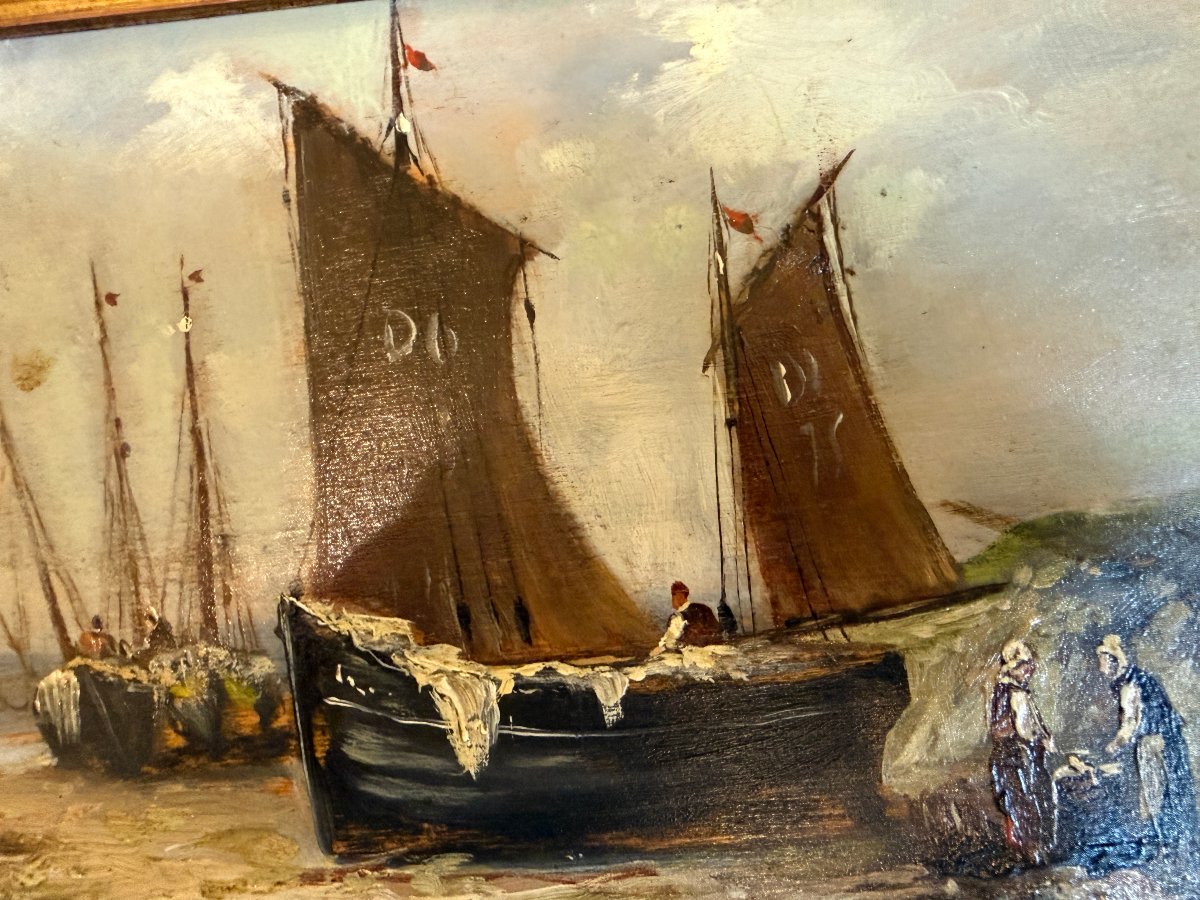 Tableau marine retour de pêche école normande fin XIXème-photo-6