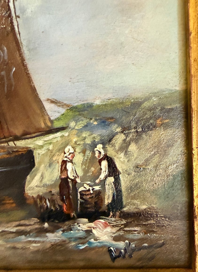 Tableau marine retour de pêche école normande fin XIXème-photo-7