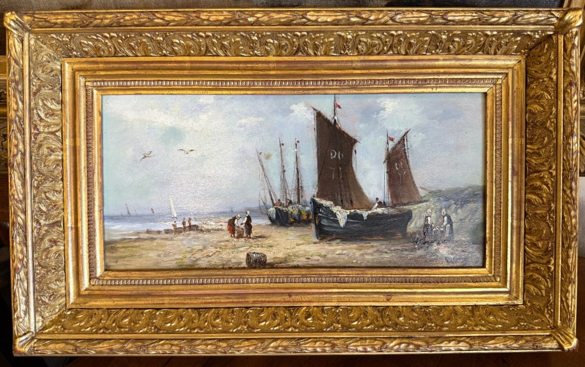 Tableau marine retour de pêche école normande fin XIXème
