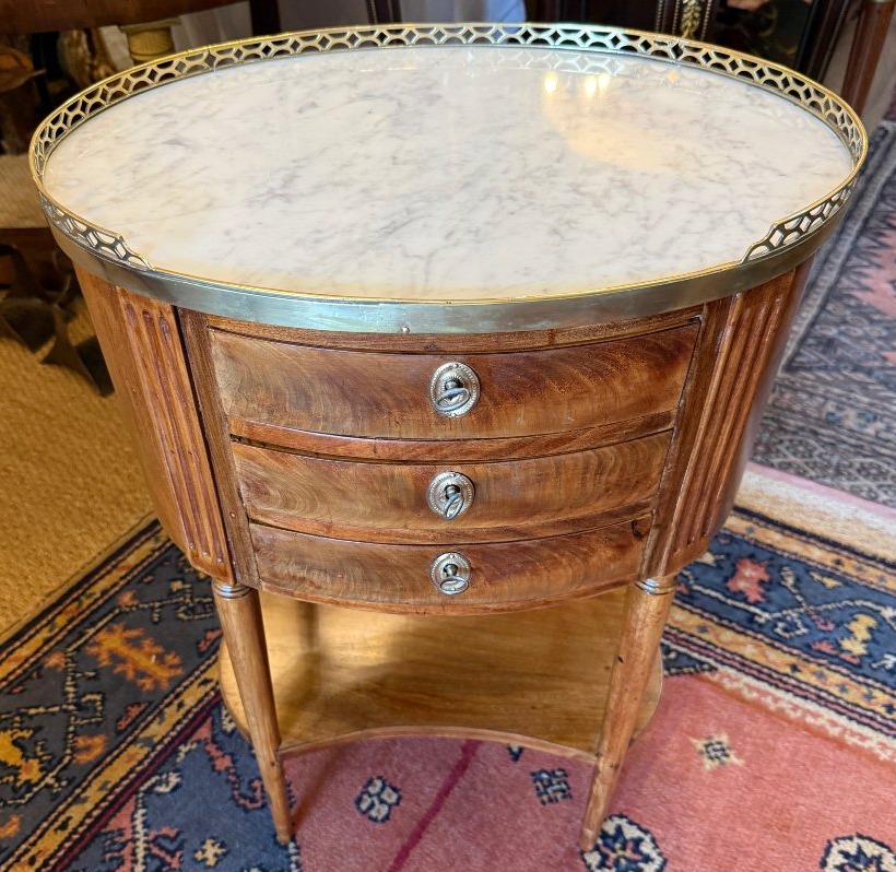 Oval Mahogany Drum-shaped Nightstand, Louis XVI Style, Napoleon III Period, 19th Century-photo-1