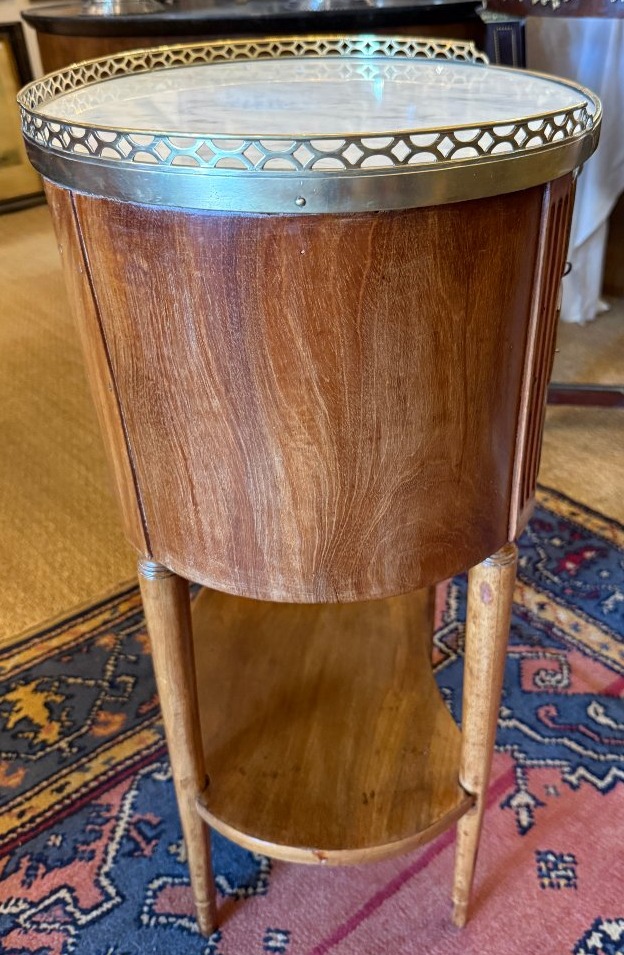 Oval Mahogany Drum-shaped Nightstand, Louis XVI Style, Napoleon III Period, 19th Century-photo-2
