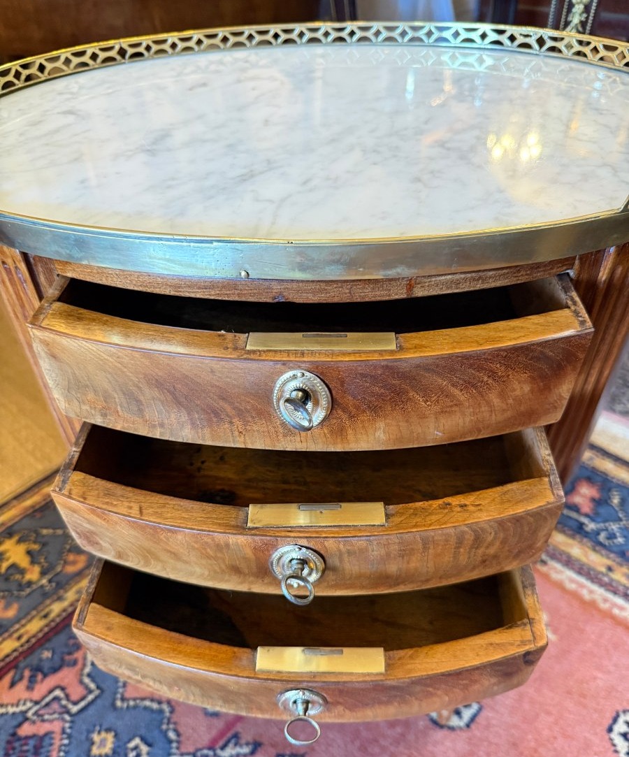 Oval Mahogany Drum-shaped Nightstand, Louis XVI Style, Napoleon III Period, 19th Century-photo-5