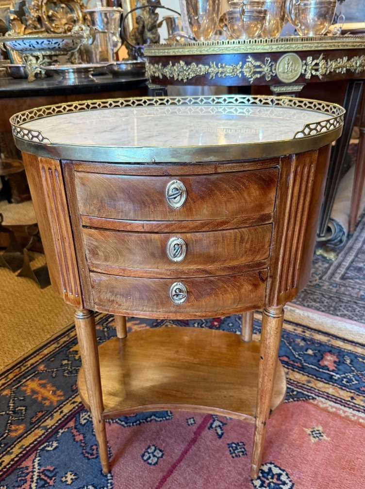Oval Mahogany Drum-shaped Nightstand, Louis XVI Style, Napoleon III Period, 19th Century