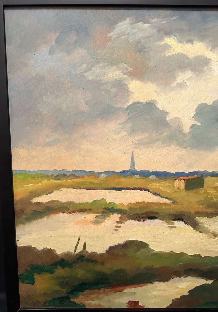 Louis Suire, Large Painting Depicting A Couple Of Salt Workers In The Ars-en-ré Marshes, île De Ré, 1984-photo-2