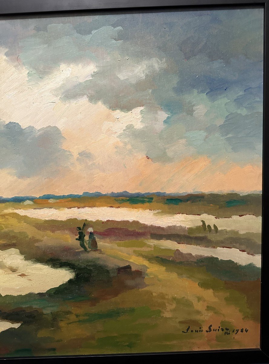 Louis Suire, Large Painting Depicting A Couple Of Salt Workers In The Ars-en-ré Marshes, île De Ré, 1984-photo-1
