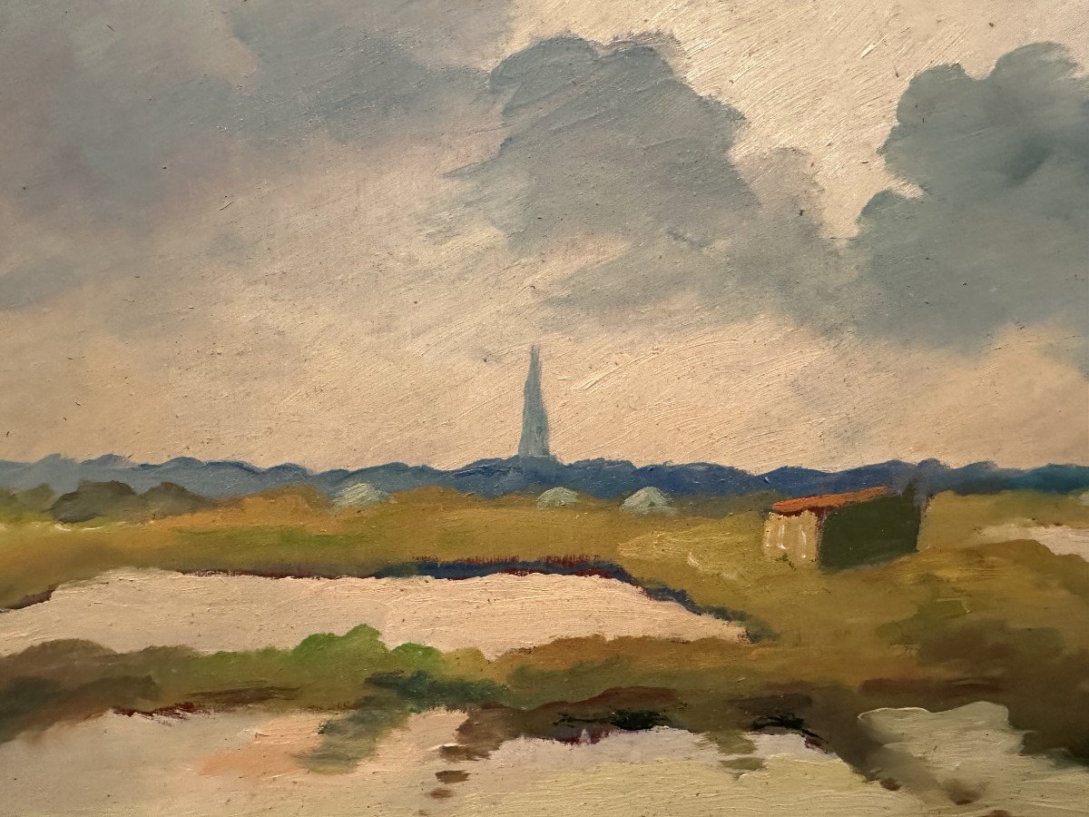 Louis Suire, Large Painting Depicting A Couple Of Salt Workers In The Ars-en-ré Marshes, île De Ré, 1984-photo-2