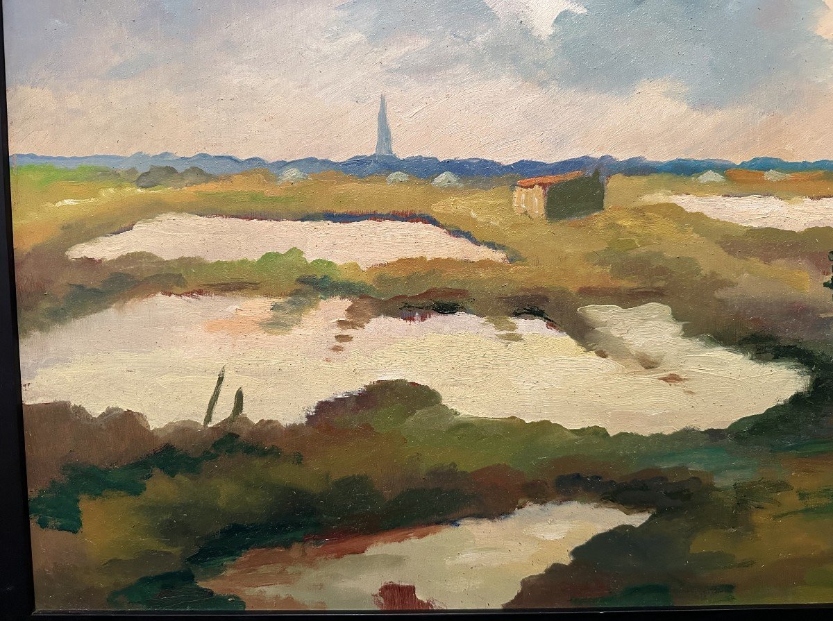 Louis Suire, Large Painting Depicting A Couple Of Salt Workers In The Ars-en-ré Marshes, île De Ré, 1984-photo-3