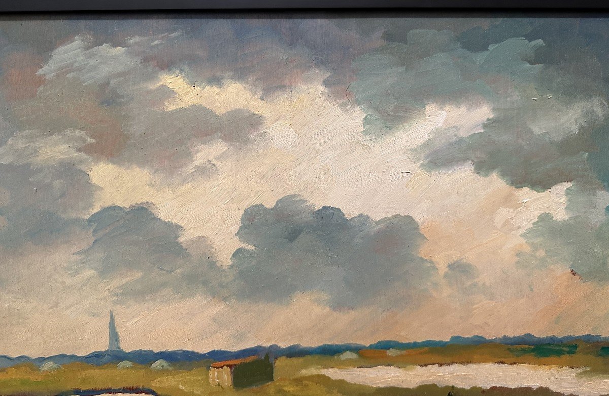 Louis Suire, Large Painting Depicting A Couple Of Salt Workers In The Ars-en-ré Marshes, île De Ré, 1984-photo-5