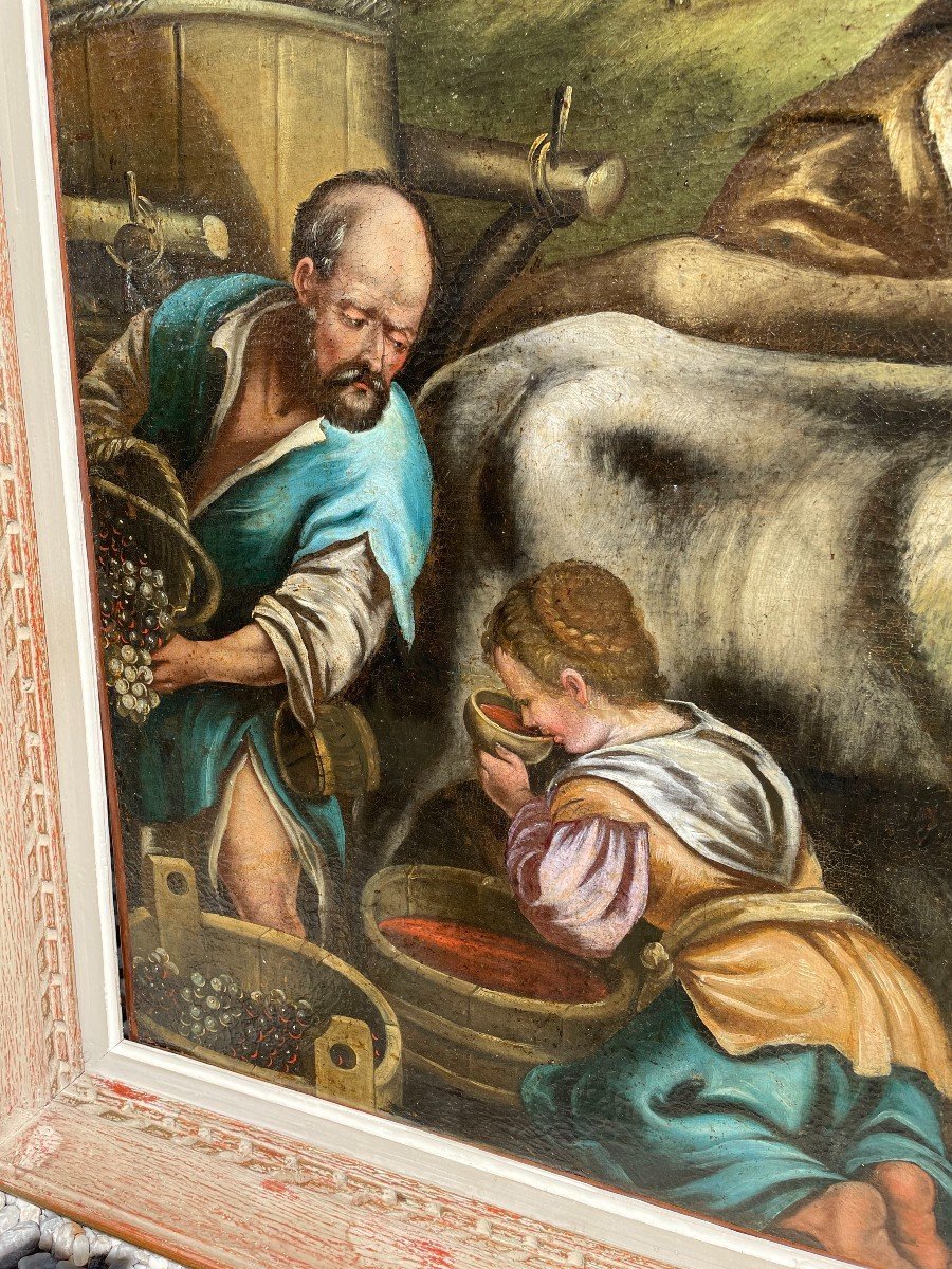 Très grand tableau école italienne XVIIIème  les vendanges  d'après Bassano 130X94 cm-photo-1