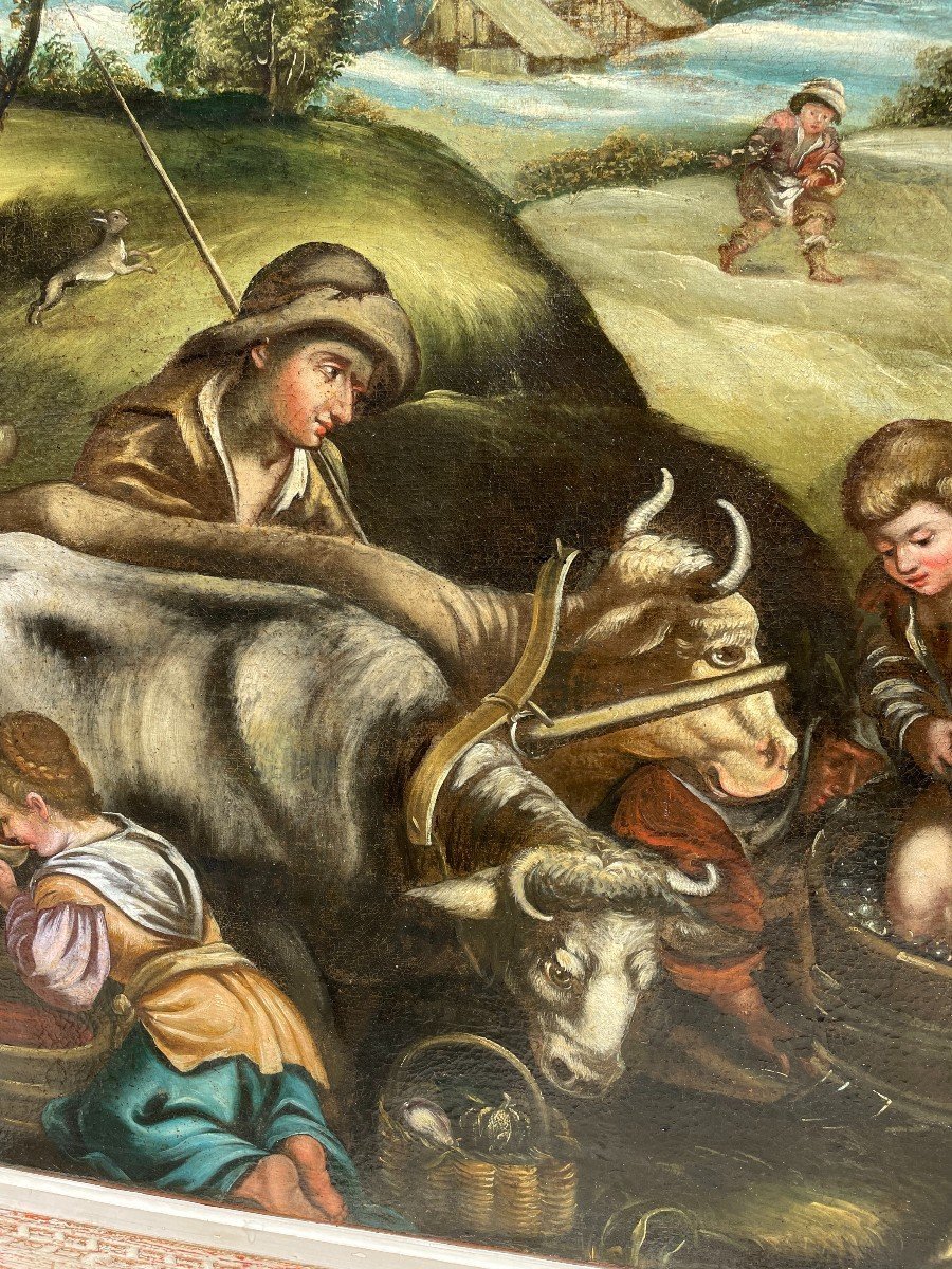 Très grand tableau école italienne XVIIIème  les vendanges  d'après Bassano 130X94 cm-photo-2