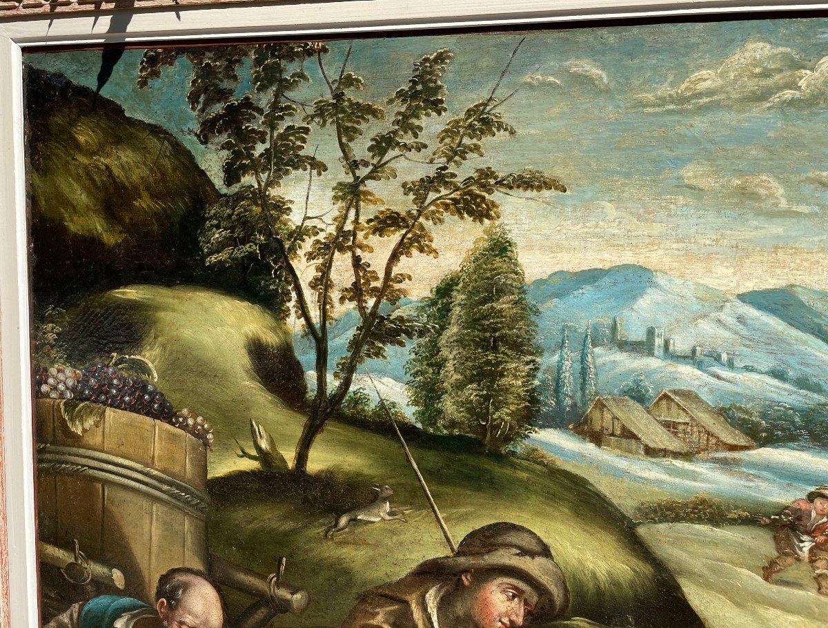 Très grand tableau école italienne XVIIIème  les vendanges  d'après Bassano 130X94 cm-photo-3