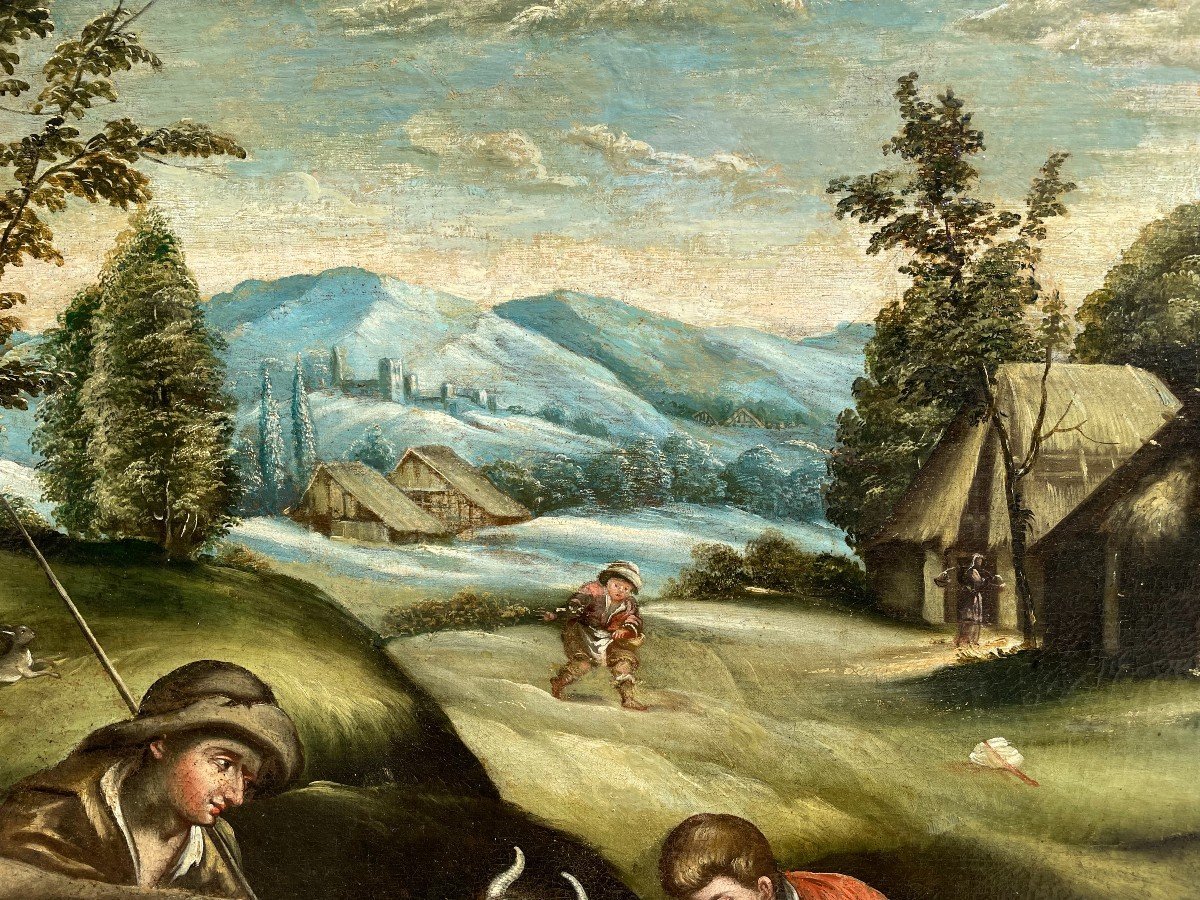 Très grand tableau école italienne XVIIIème  les vendanges  d'après Bassano 130X94 cm-photo-4