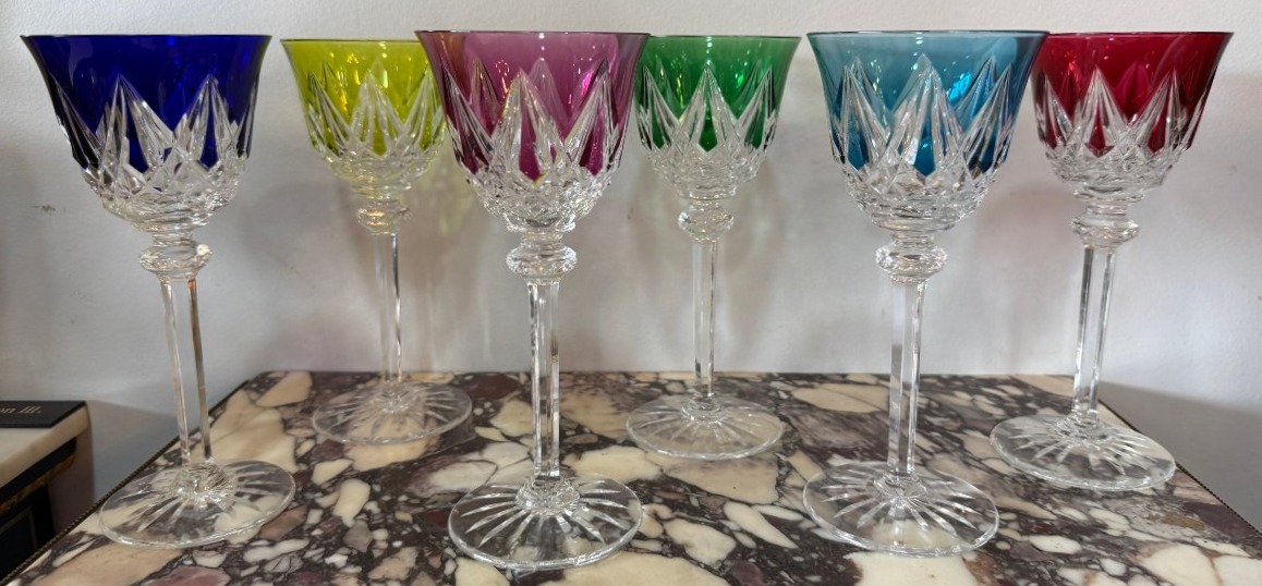  Cristallerie de Saint Louis 6 verres en cristal de couleur à vin Du Rhin Roemer modèle Sammy