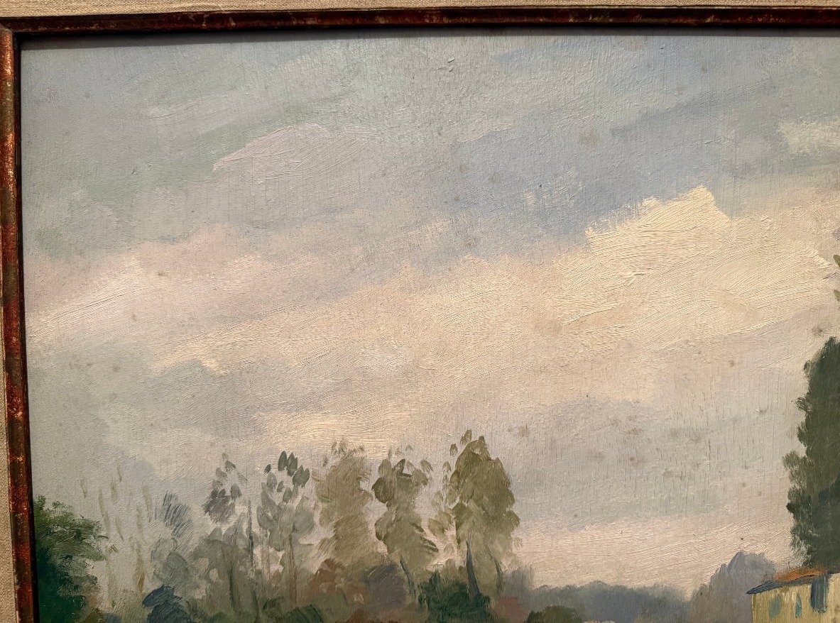 Louis Suire: Large Painting Of Houses Along The River In The Poitevin Marshes In Coulon-photo-6