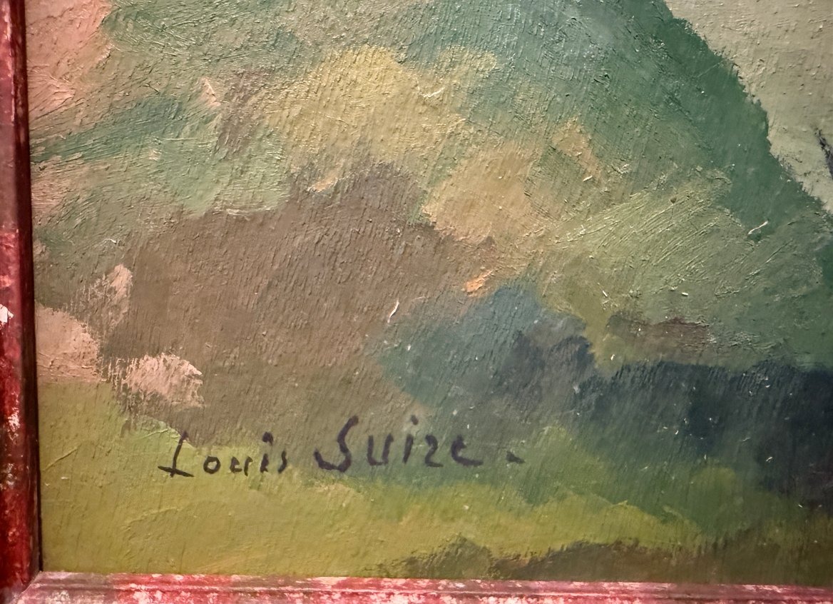 Louis Suire: Large Painting Of Houses Along The River In The Poitevin Marshes In Coulon-photo-7