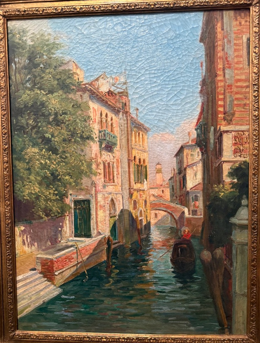 Large Painting Of A Gondola On A Canal In Venice In The Late 19th Century-photo-2