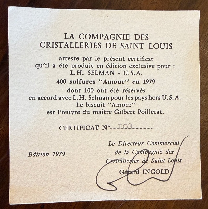 Saint Louis sulfure presse-papier en cristal Amour n° 103 par Gilbert Poillerat 1979-photo-8