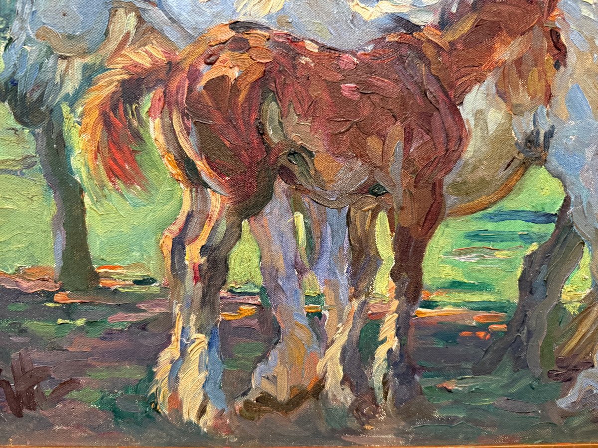 Painting Of A Mare And Her Foal By The English Painter Gilbert Joseph Holiday-photo-5