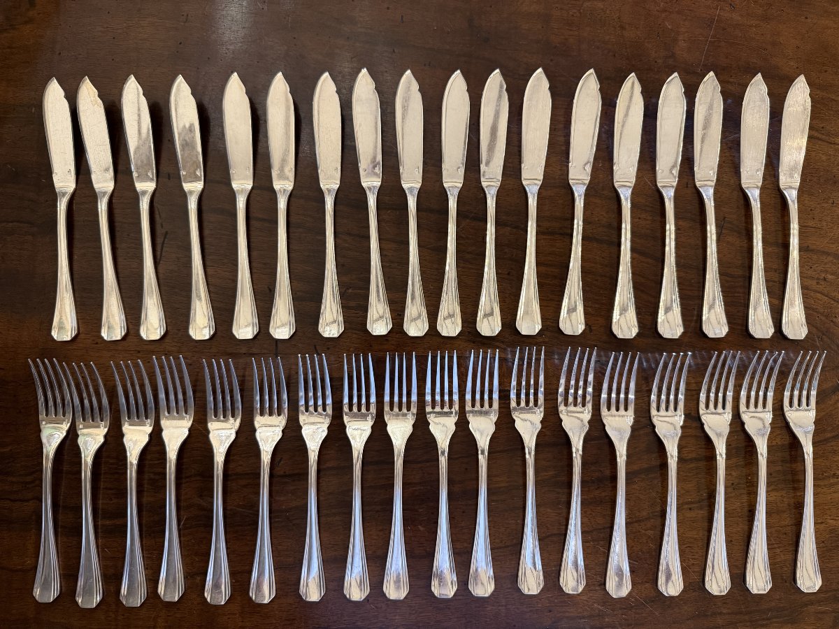 Christofle 18-person Dinner Set, Art Deco Design By Luc Lanel, "boréal" Model, 191 Pieces-photo-2