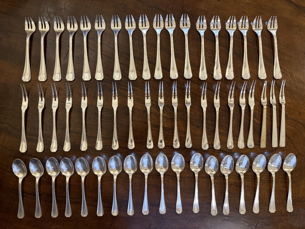 Christofle 18-person Dinner Set, Art Deco Design By Luc Lanel, "boréal" Model, 191 Pieces-photo-3