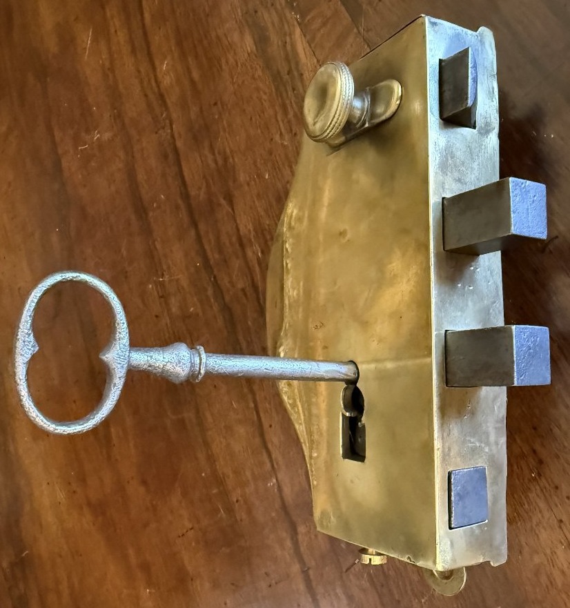 Large Castle Lock Made Of Steel And Brass, Early 19th Century-photo-4