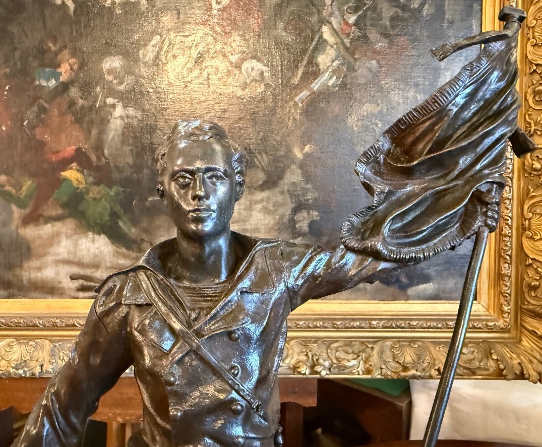 Sculpture bronze militaire soldat Au nom de la France par Georges  Gueyton puits Lachaux 1893-photo-2