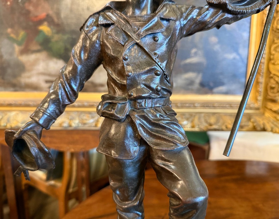 Sculpture bronze militaire soldat Au nom de la France par Georges  Gueyton puits Lachaux 1893-photo-3
