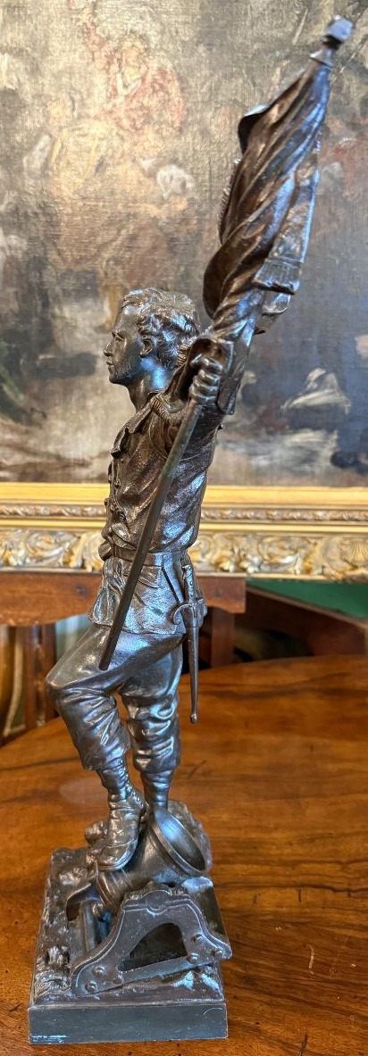 Sculpture bronze militaire soldat Au nom de la France par Georges  Gueyton puits Lachaux 1893-photo-1