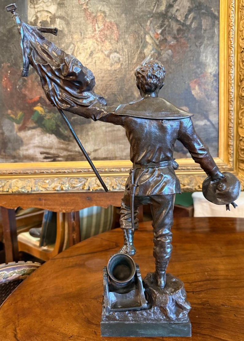 Sculpture bronze militaire soldat Au nom de la France par Georges  Gueyton puits Lachaux 1893-photo-2