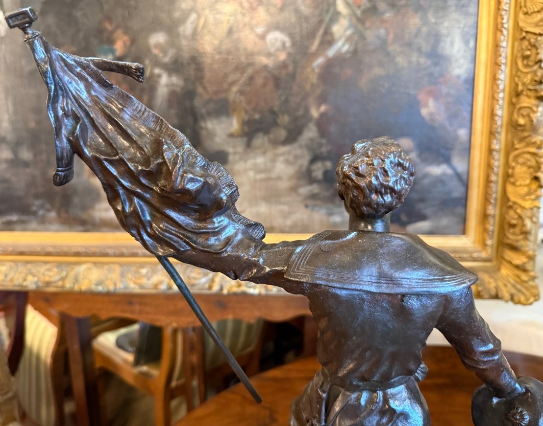 Sculpture bronze militaire soldat Au nom de la France par Georges  Gueyton puits Lachaux 1893-photo-3